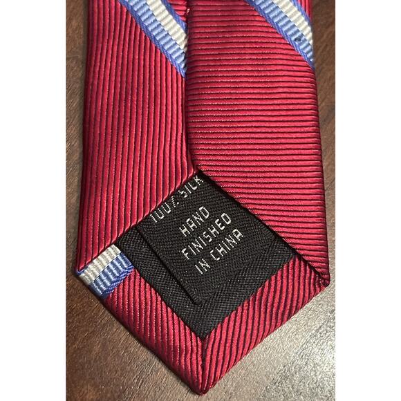 Jos. A. Bank Red Blue Hand Made Repp 100% Silk Men’s Neck Tie Made In China - Picture 7 of 9
